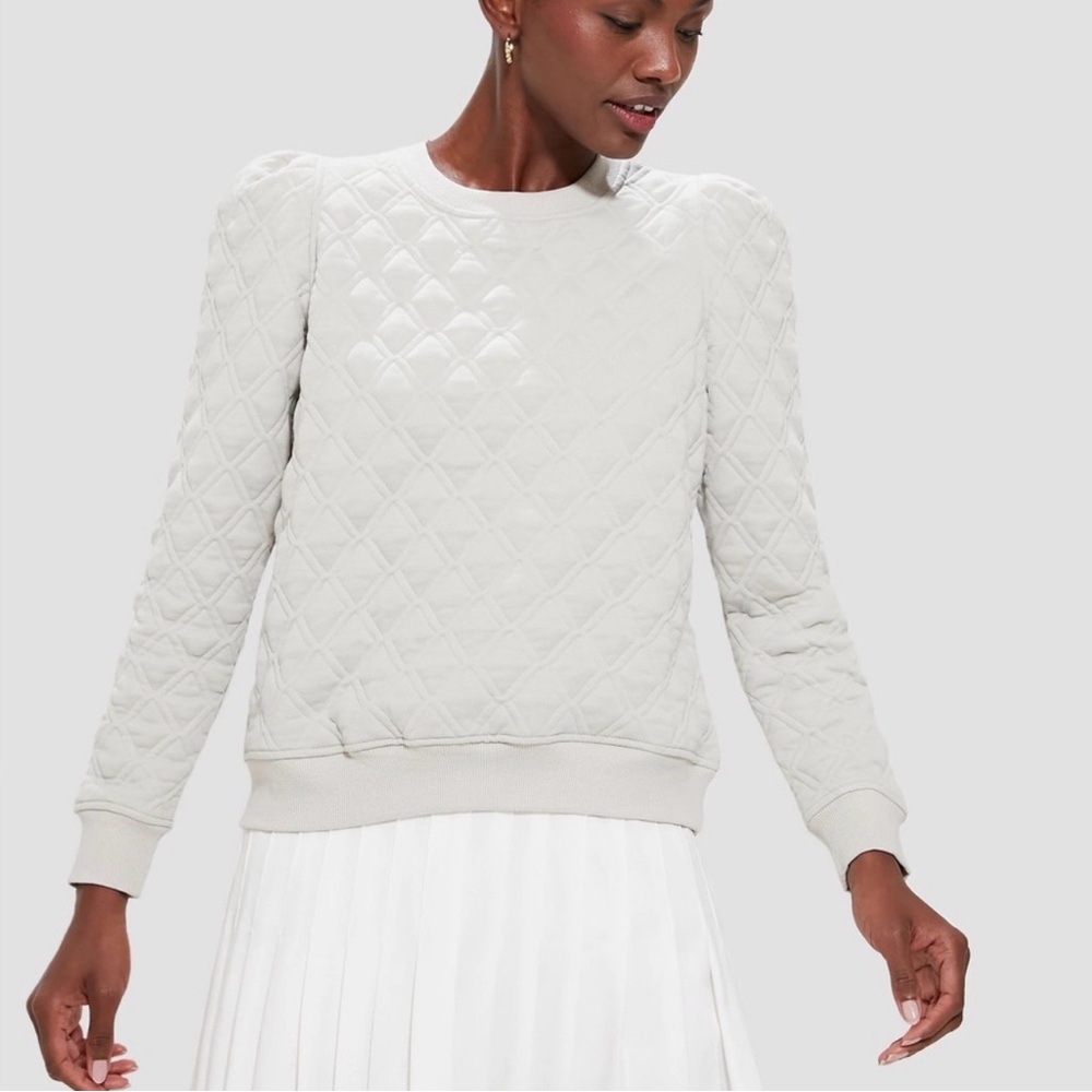Tuckernuck white quilted top Womens Size Large puff shoulder long sleeve
